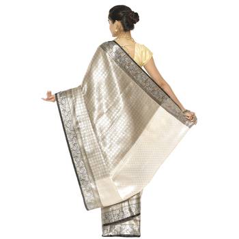 Black woven art silk saree with blouse 3