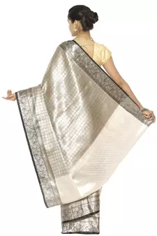 Black woven art silk saree with blouse