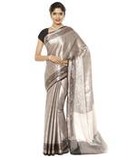 White woven art silk saree with blouse