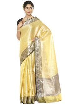 Beige woven art silk saree with blouse