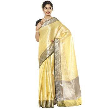Beige woven art silk saree with blouse 2