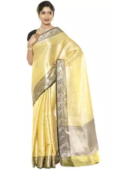 Beige woven art silk saree with blouse