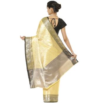 Beige woven art silk saree with blouse 3