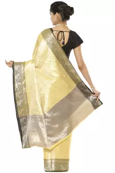 Beige woven art silk saree with blouse