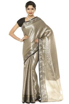 Black woven art silk saree with blouse