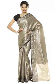 Black woven art silk saree with blouse