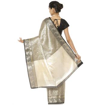 Black woven art silk saree with blouse 3