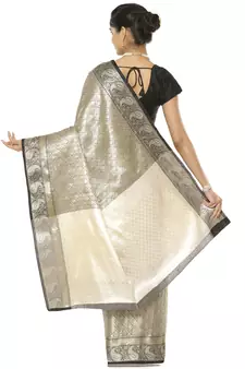 Black woven art silk saree with blouse