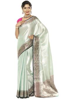 Green woven art silk saree with blouse