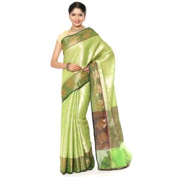 Green woven art silk saree with blouse 1