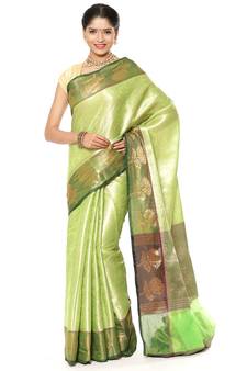 Green woven art silk saree with blouse