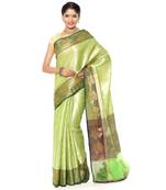 Green woven art silk saree with blouse