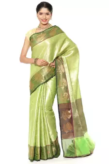 Green woven art silk saree with blouse