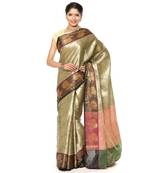 Green woven art silk saree with blouse