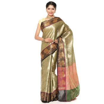Green woven art silk saree with blouse 2