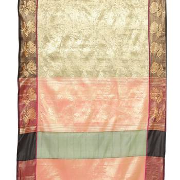 Green woven art silk saree with blouse 4