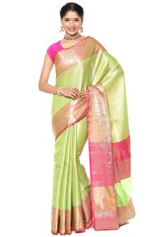 Green woven art silk saree with blouse
