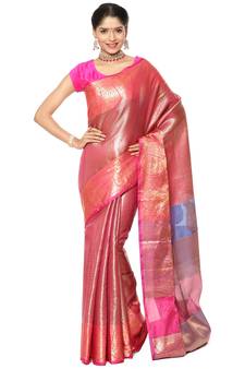 Brown woven art silk saree with blouse