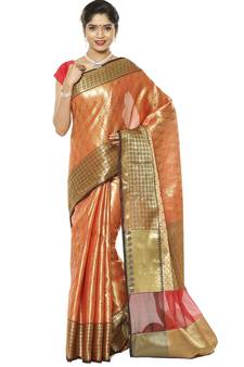 Red woven art silk saree with blouse