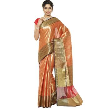 Red woven art silk saree with blouse 2