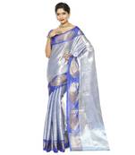 Blue woven art silk saree with blouse