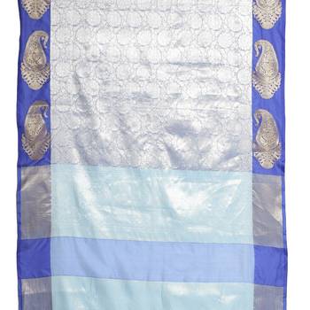 Blue woven art silk saree with blouse 4