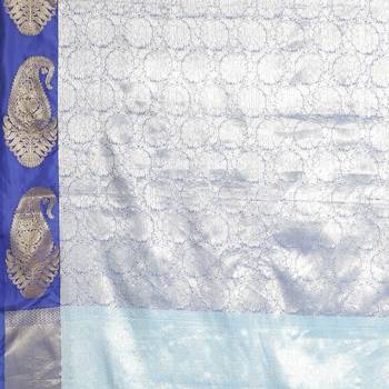 Blue woven art silk saree with blouse 5