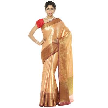Brown woven art silk saree with blouse 1