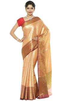 Brown woven art silk saree with blouse