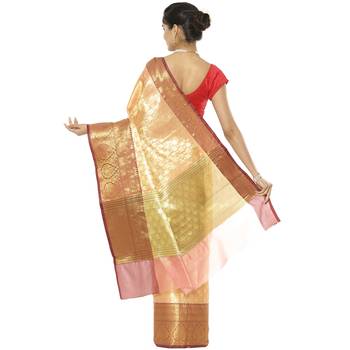 Brown woven art silk saree with blouse 3