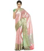 Pink woven art silk saree with blouse