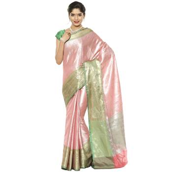 Pink woven art silk saree with blouse 2