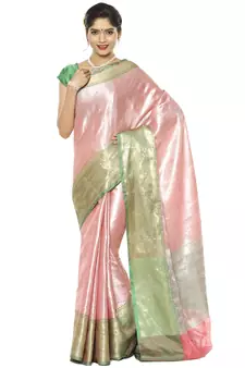 Pink woven art silk saree with blouse