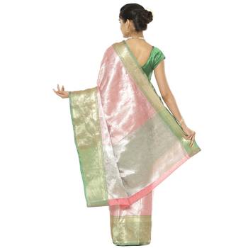 Pink woven art silk saree with blouse 3
