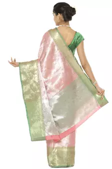 Pink woven art silk saree with blouse