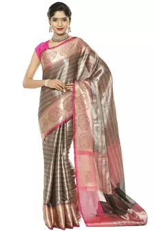 Black woven art silk saree with blouse
