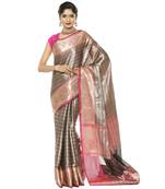 Black woven art silk saree with blouse