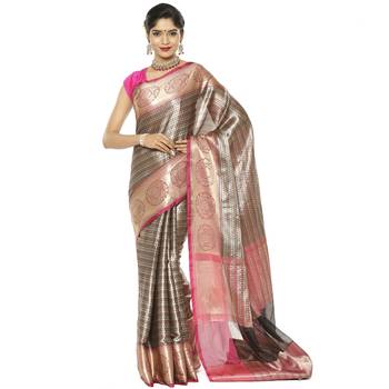 Black woven art silk saree with blouse 2