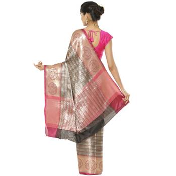 Black woven art silk saree with blouse 3