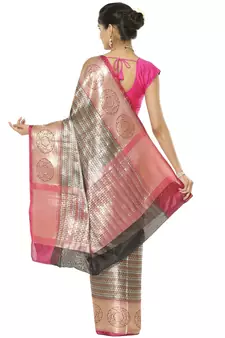 Black woven art silk saree with blouse
