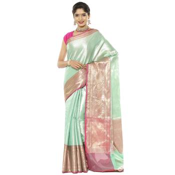 Green woven art silk saree with blouse 1