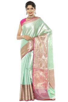 Green woven art silk saree with blouse