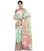 Green woven art silk saree with blouse