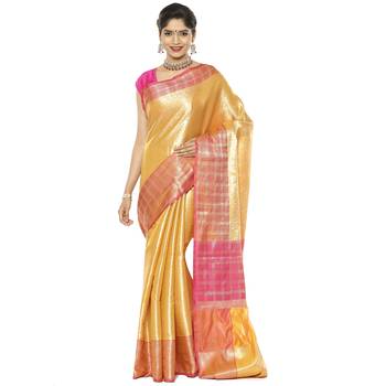 Beige woven art silk saree with blouse 1
