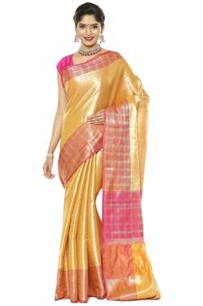 Beige woven art silk saree with blouse