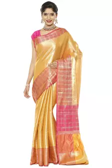 Beige woven art silk saree with blouse