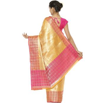 Beige woven art silk saree with blouse 3