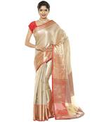 Beige woven art silk saree with blouse
