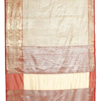Beige woven art silk saree with blouse 4