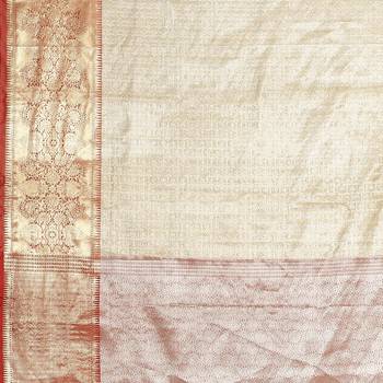 Beige woven art silk saree with blouse 5